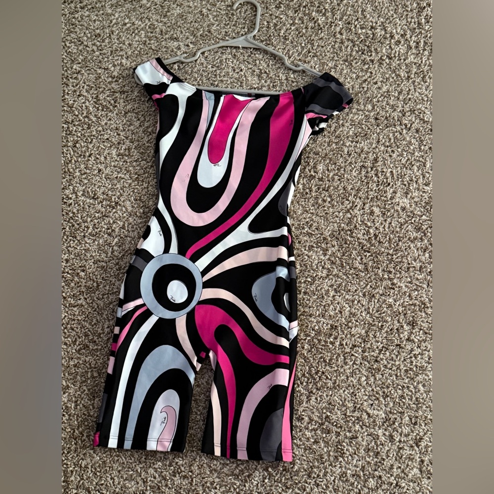 Emilio Pucci Pink and Black Bodysuit with Geometric Design
